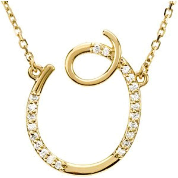 14k Yellow Gold Alphabet Initial Letter O Diamond Pendant Necklace, 17" (GH Color, I1 Clarity, 1/10 Cttw)