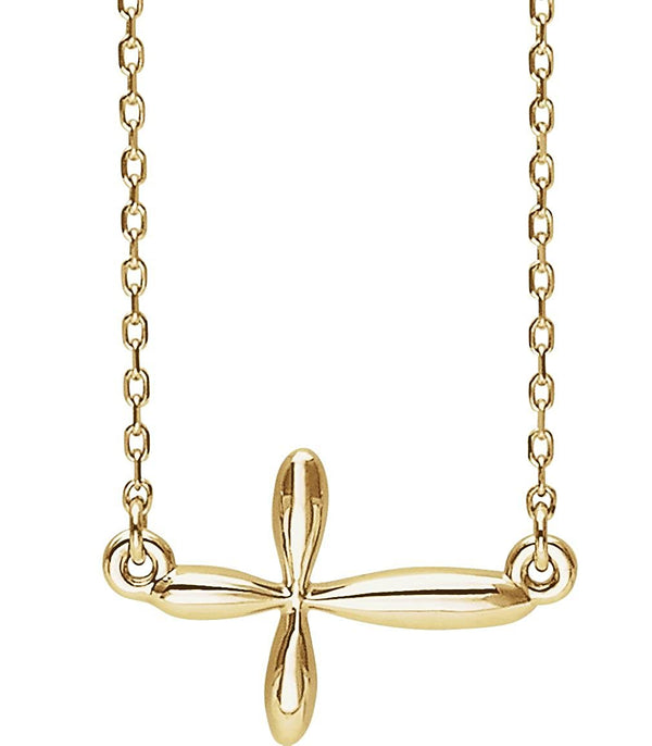 Sideways Cross 14k Yellow Gold Necklace, 18"