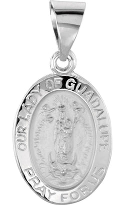 14k White Gold Oval Hollow Our Lady of Guadalupe Medal (15x11 MM)