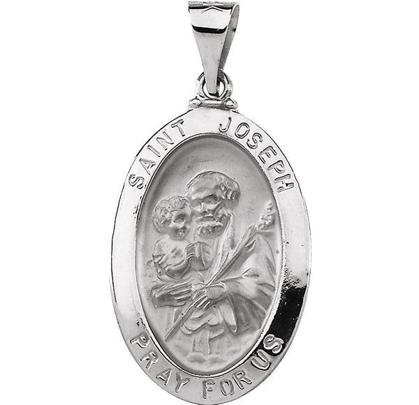 14k White Gold Hollow Oval St. Joseph Medal (23.25x16 MM)