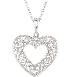 12-Stone Diamond Heart Filigree Pendant Necklace, Sterling Silver, 18" (1/10 Ctw)