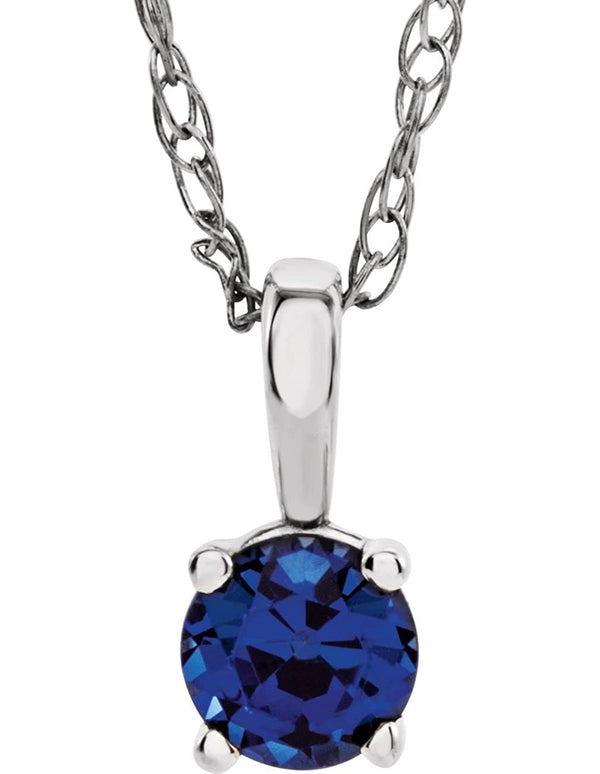Children's Chatham Created Blue Sapphire 'September' Birthstone 14k White Gold Pendant Necklace, 14"