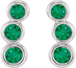 Chatham Created Emerald Three-Stone Ear Climbers, Rhodium-Plated 14k White Gold