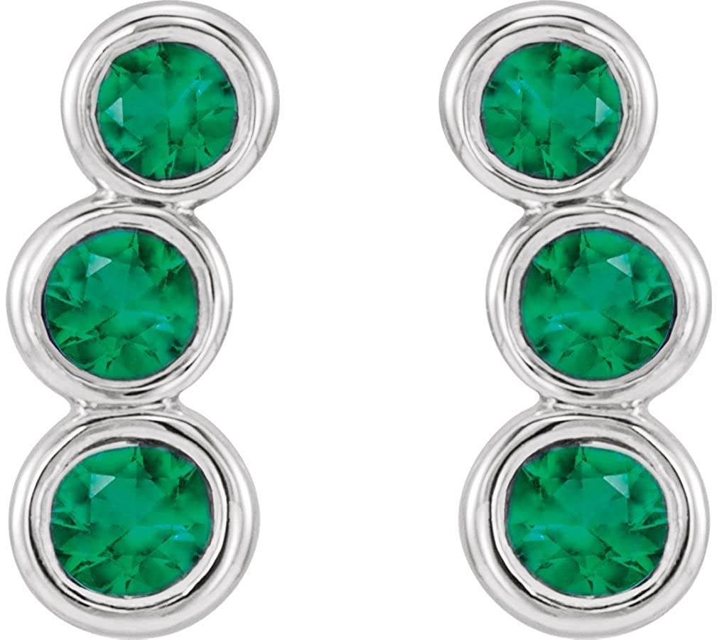 Emerald Three-Stone Ear Climbers, Sterling Silver