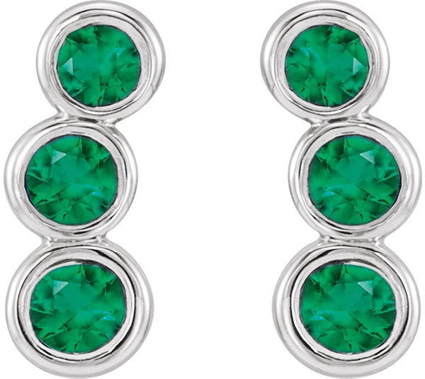 Emerald Three-Stone Ear Climbers, Sterling Silver
