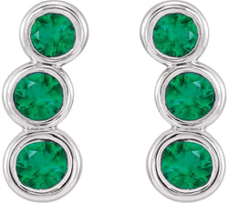 Chatham Created Emerald Three-Stone Ear Climbers, Sterling Silver