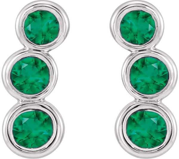 Chatham Created Emerald Three-Stone Ear Climbers, Sterling Silver