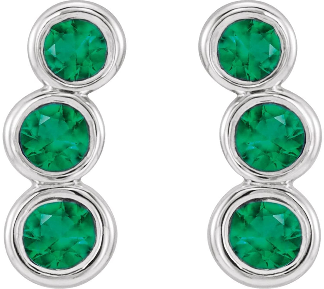 Platinum Emerald Three-Stone Ear Climbers