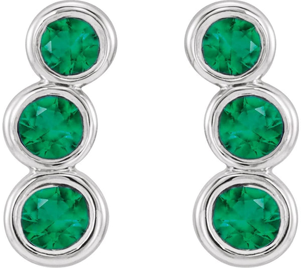 Platinum Emerald Three-Stone Ear Climbers