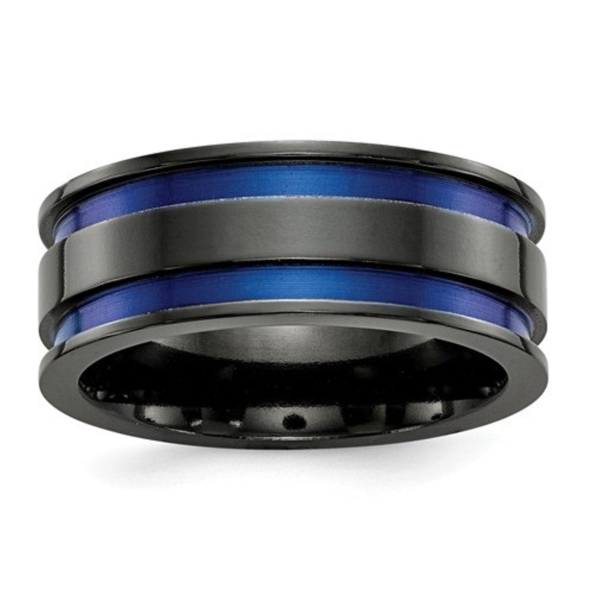 Edward Mirell Black Titanium Grooved Blue Anodized 8.5mm Band