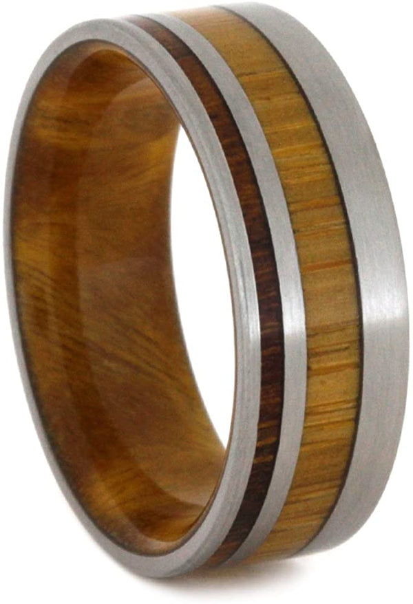 Ironwood, Bamboo, Titanium 7mm Comfort-Fit Matte Titanium Lignum Vitae Wood Ring
