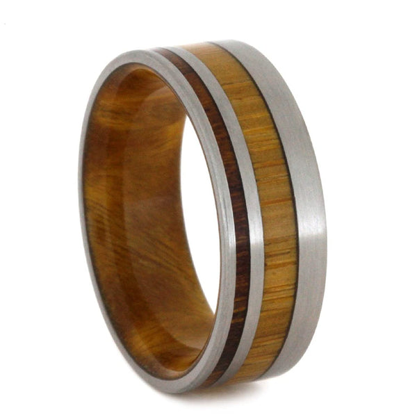 Ironwood, Bamboo, Titanium 7mm Comfort-Fit Matte Titanium Lignum Vitae Wood Ring