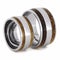 Oak Whiskey Barrel Wood, Titanium Stripe Inlay and His and Hers Titanium Wedding Band Set