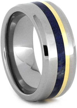 The Men's Jewelry Store (Unisex Jewelry) Lapis Lazuli, 18k Yellow Gold 8mm Titanium Comfort-Fit Wedding Band, Size 4.5