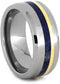 The Men's Jewelry Store (Unisex Jewelry) Lapis Lazuli, 18k Yellow Gold 8mm Titanium Comfort-Fit Wedding Band, Size 4.5