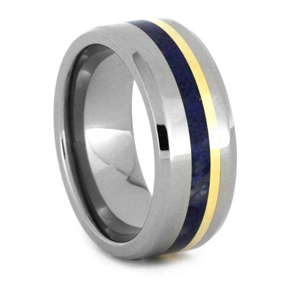 The Men's Jewelry Store (Unisex Jewelry) Lapis Lazuli, 18k Yellow Gold 8mm Titanium Comfort-Fit Wedding Band