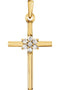 7-Stone Diamond Cluster Christian Cross 14k Yellow Gold Pendant (.07 Ctw) 22.80X11.30MM