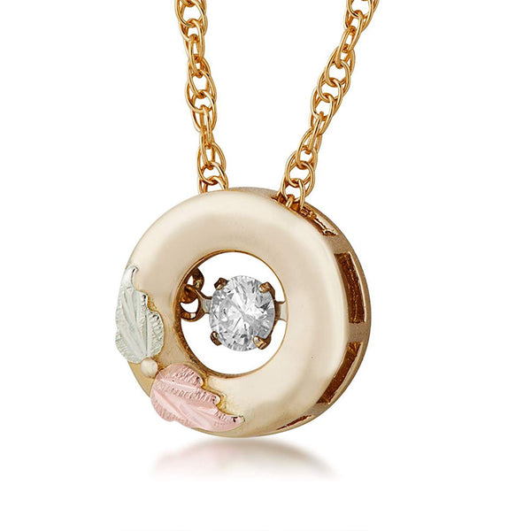 Glimmer Diamond Circle Pendant Necklace, 10k Yellow Gold, 12k Green and Rose Gold Black Hills Gold Motif, 18" (.1 Ct)