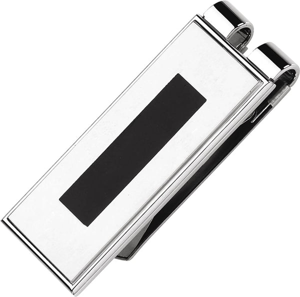 Mens Stainless Steel and Black Enamel Money Clip