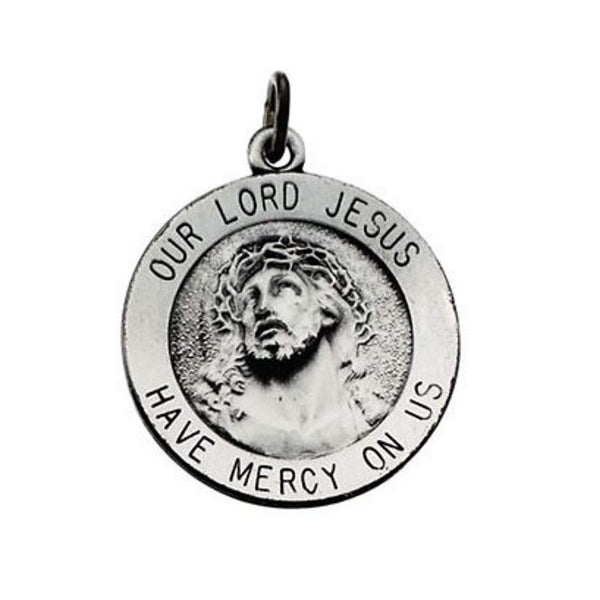 Sterling Silver Round Our Lord Jesus Medal (18.25 MM)