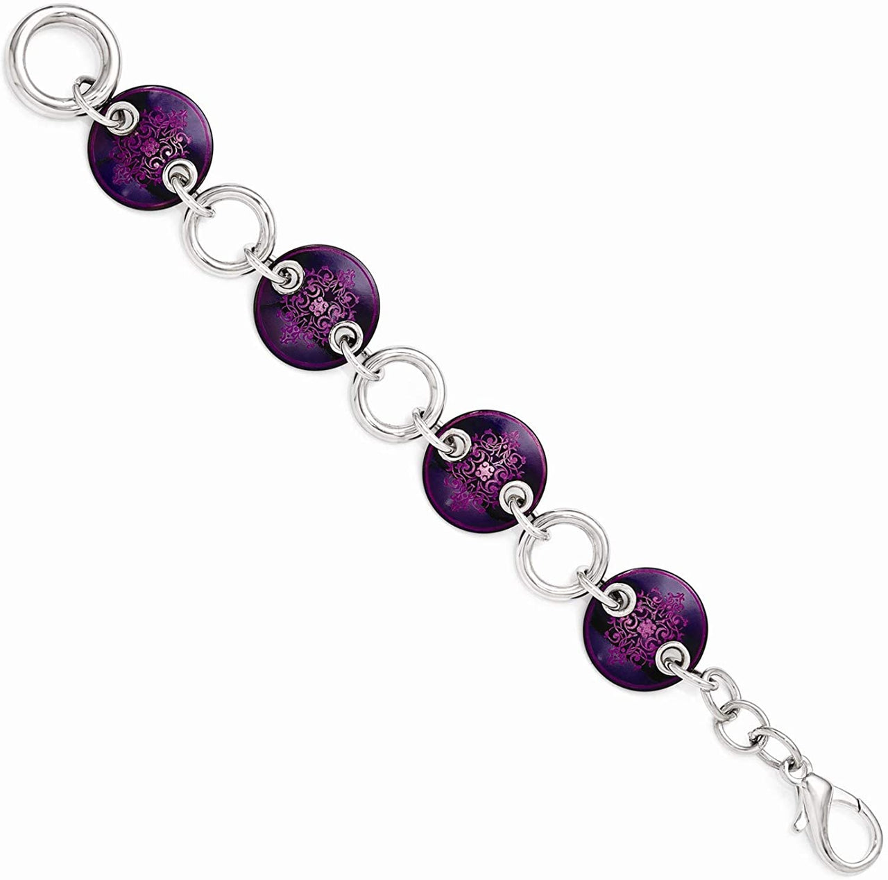 Black Ti, Sterling Silver Anodized Pink and Purple 21mm Link Bracelet, 8"