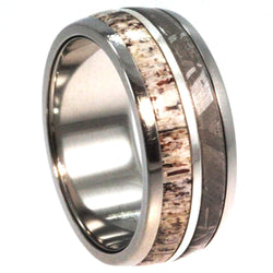 Deer Antler, Gibeon Meteorite, 14K White Gold 10mm Comfort-Fit Interchangeable Titanium Wedding Band