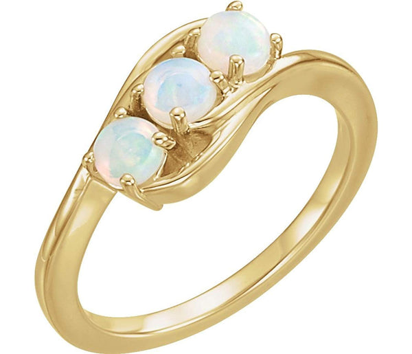 Opal Cabochon 3-Stone Past, Present, Future Ring, 14k Yellow Gold