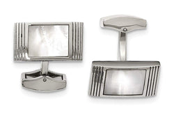 Stainless Steel Mother Of Pearl Grooved Rectangle Cuff Links