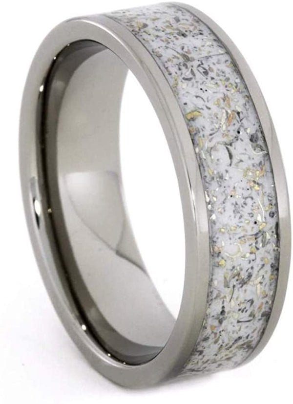 Couples White Stardust Titanium Band and Black Stardust Titanium Band with Meteorite and Gold Set Size, M8.5-F7.5