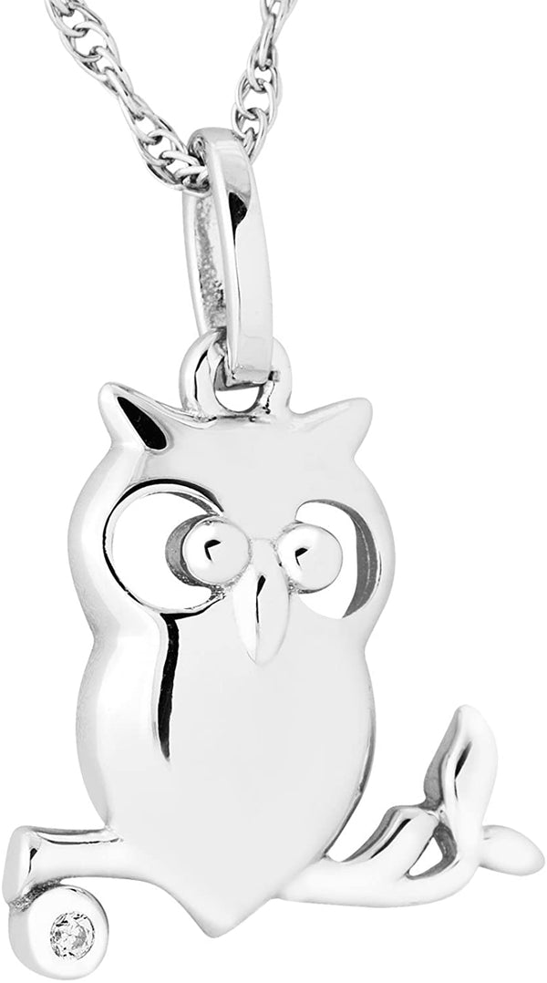 The Men's Jewelry Store (for HER) Diamond Owl Pendant Necklace, Rhodium Plated Sterling Silver, 18"
