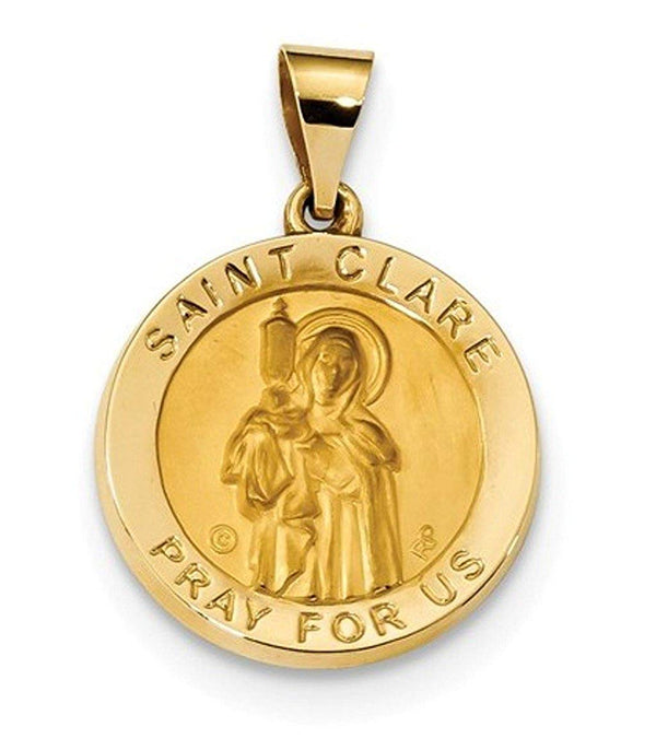 14k Yellow Gold St. Clare Hollow Medal Pendant (19X19MM)