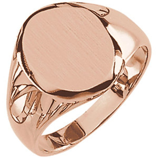 Men's Closed Back Brushed Oval Signet Ring, 14k Rose Gold (13.25x10.75mm), Size 10