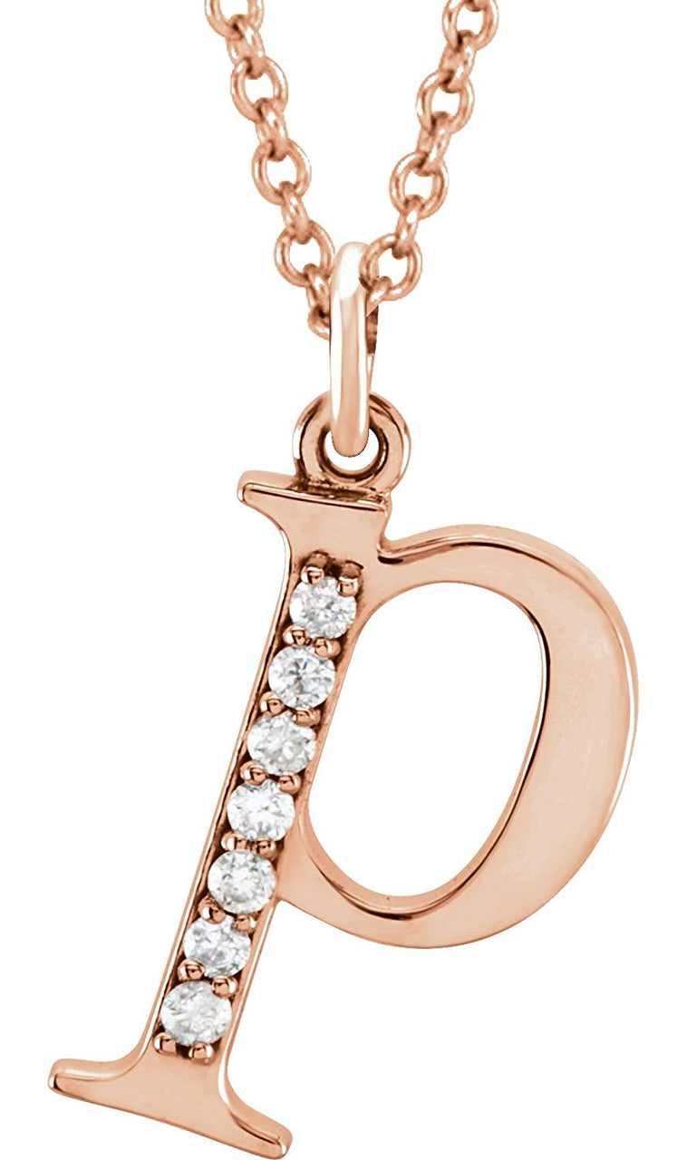 Diamond Initial 'p' Lowercase Alphabet Letter 14k Rose Gold Pendant Necklace, 16" (.04 Ctw GH, I1)