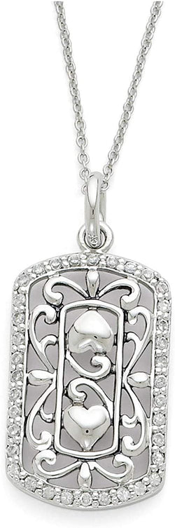 CZ 'Thankful For You' Necklace, Rhodium-Plated Sterling Silver, 18" (36x17MM)