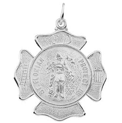 14k White Gold St. Florian Medal Shield, Patron Saint of Fire Fighters