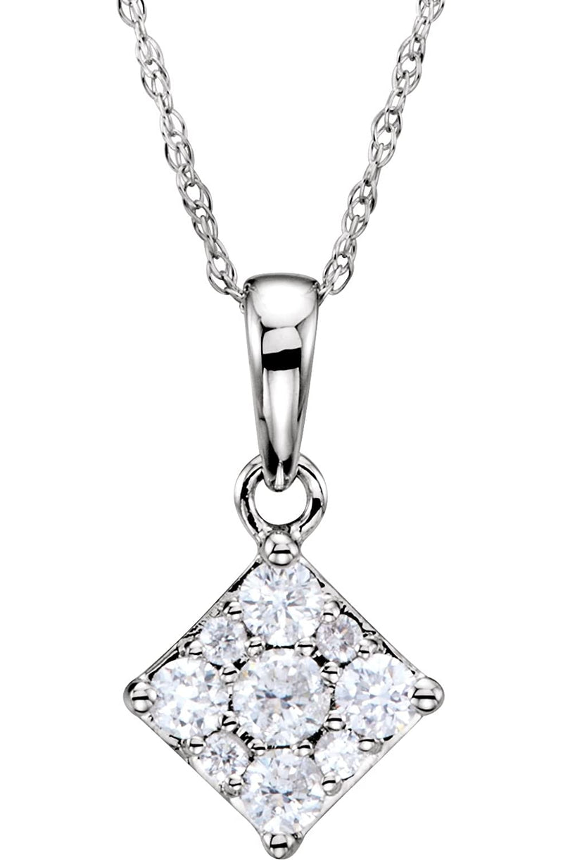 Diamond Cluster Pendant 14k White Gold Necklace, 18" (1/3 Cttw)