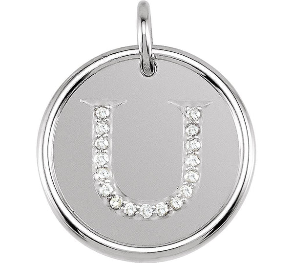 Diamond Initial "U" Pendant, Rhodium-Plated 14k White Gold (.08 Ctw, Color G-H, Clarity I1)