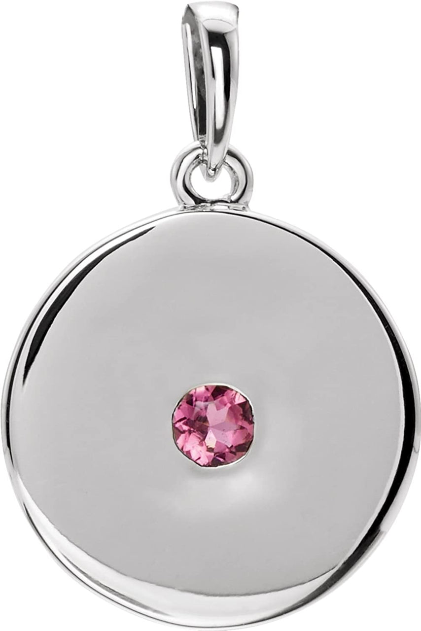 Round Pink Tourmaline Disc Pendant, Rhodium-Plated 14k White Gold