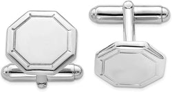 Italian Rhodium-Plated Sterling Silver Engravable Octagon Cuff Links, 16 Millimeters