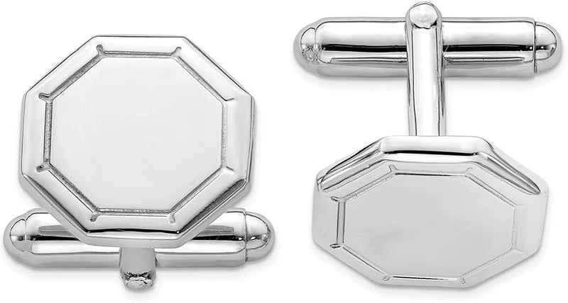 Italian Rhodium-Plated Sterling Silver Engravable Octagon Cuff Links, 16 Millimeters