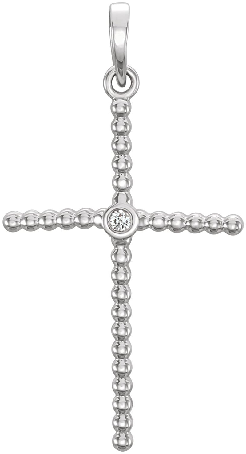 Platinum Diamond Beaded Cross Pendant (.02 Ct, G-H Color, I1 Clarity)