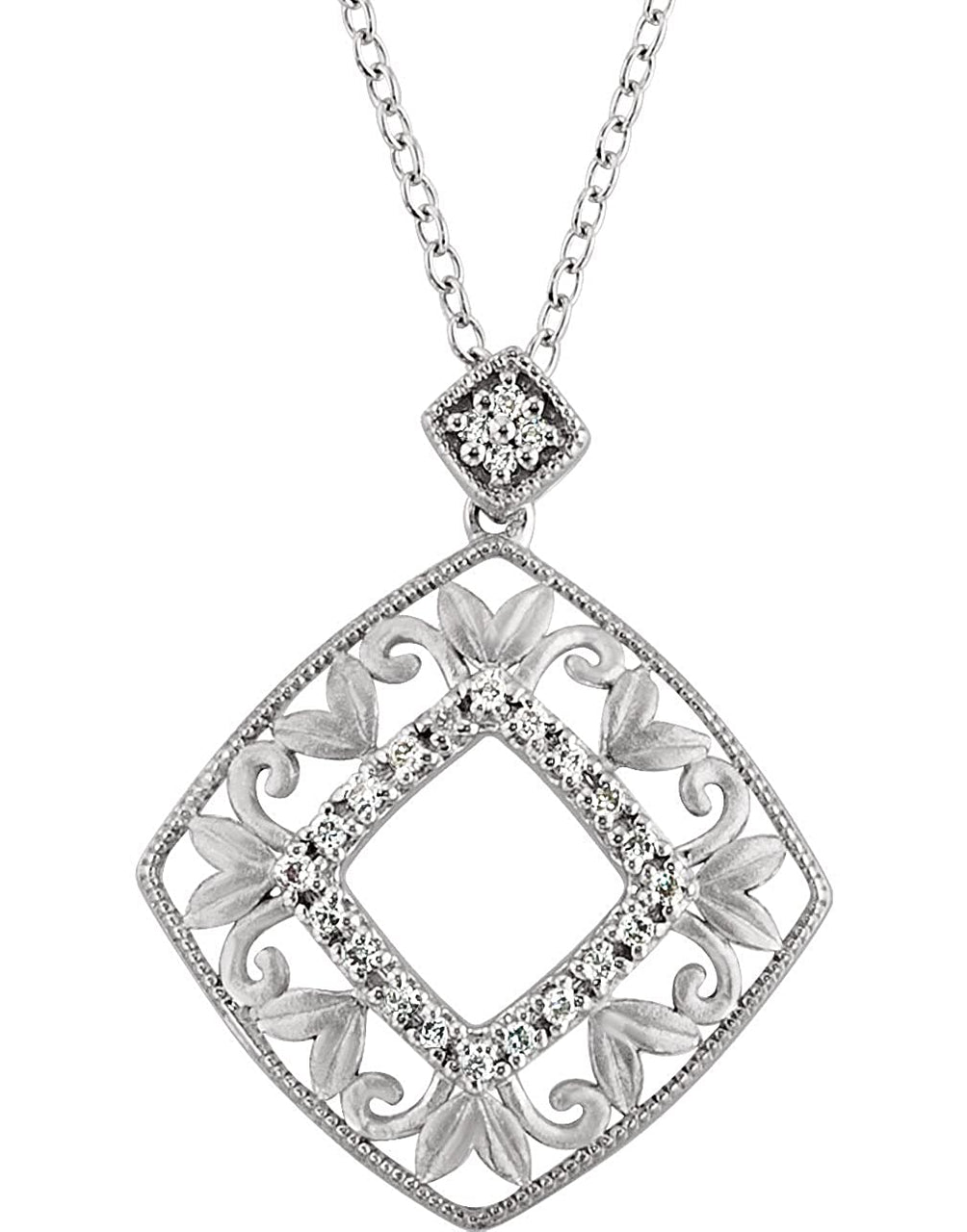 24-Stone Diamond Filigree Pendant Necklace, Sterling Silver, 18" (1/6 Ctw)