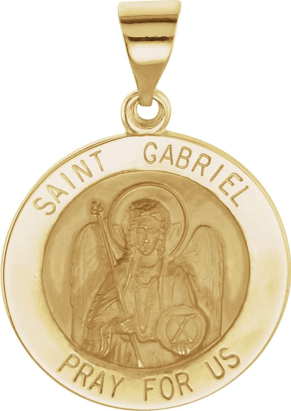 14k Yellow Gold Round Hollow St. Gabriel Medal (18.5 MM)