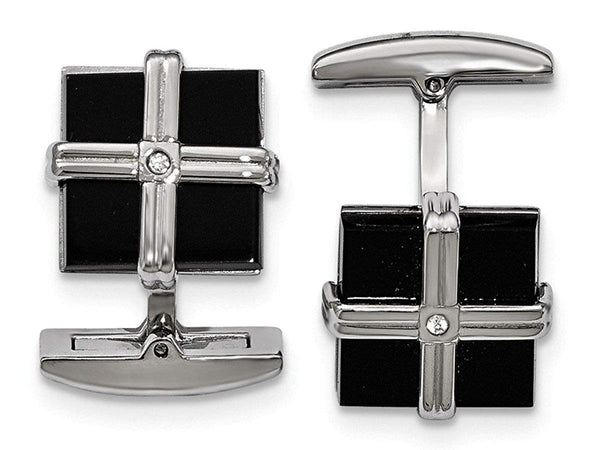 Stainless Steel Black IP-Plated Cubic Zirconia Square Cuff Links