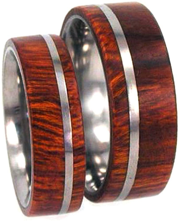 Arizona Ironwood Overlay, Titanium Pinstripe Ring, His and Hers Wedding Band Set, M15-F9.5
