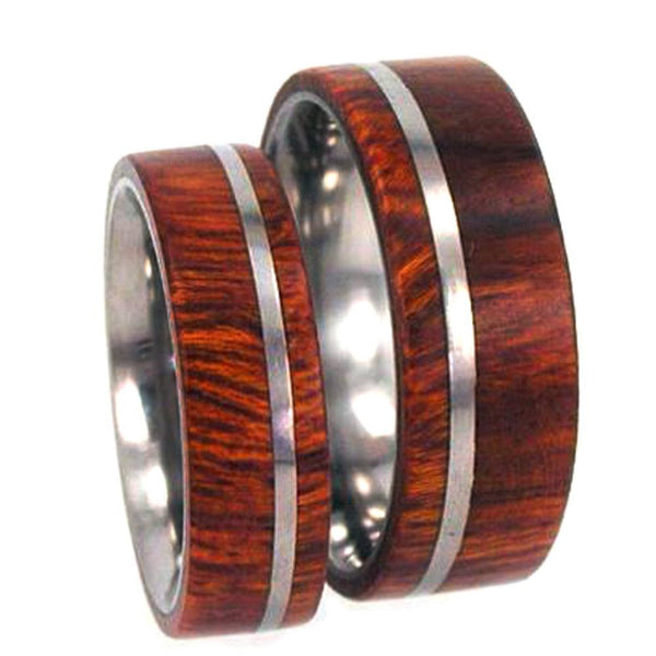 Arizona Ironwood Overlay, Titanium Pinstripe Ring, His and Hers Wedding Band Set, M15.5-F4