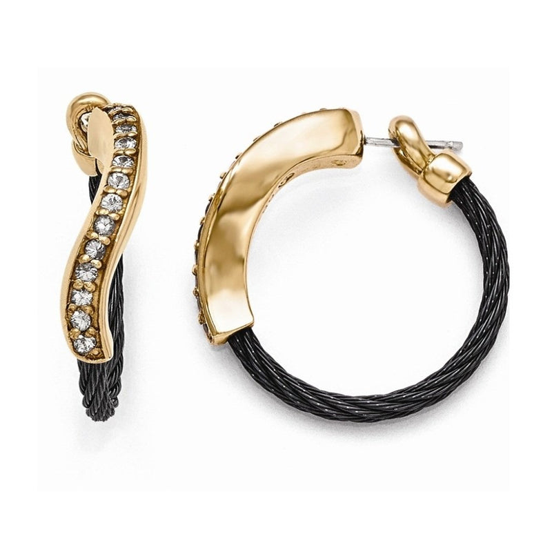 Tango Collection Black Ti Memory Cable and Bronze White Sapphire Hoop Earrings
