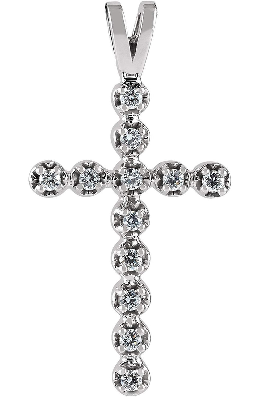 12-Stone Diamond Cross Pendant, Rhodium-Plated 14k White Gold (.18 Ctw, G-H Color, SI1 Clarity)