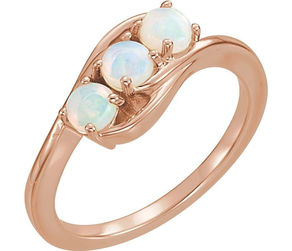 Opal Cabochon 3-Stone Past, Present, Future Ring, 14k Rose Gold, Size 6.5