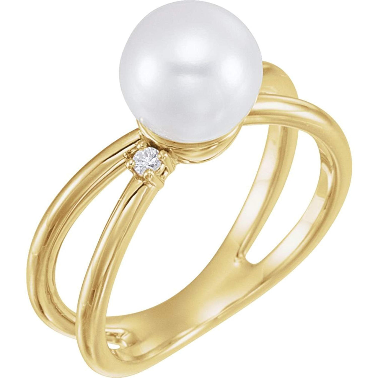 White Freshwater Cultured Pearl, Diamond Ring, 14k Yellow Gold (8-8.5 mm)(.04 Ctw, Color G-H, Clarity I1)